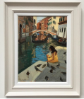 WOMAN IN A YELLOW DRESS, GONDOLA STOP AT SANTA MARIA FORMOSA, VENICE.